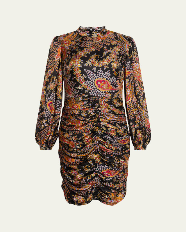 Elizabeth Ruched Floral-Print Mini Dress